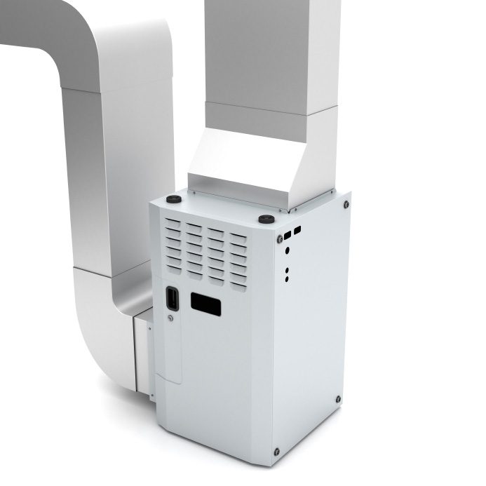 a 3d render of an hvac blower connected to vents